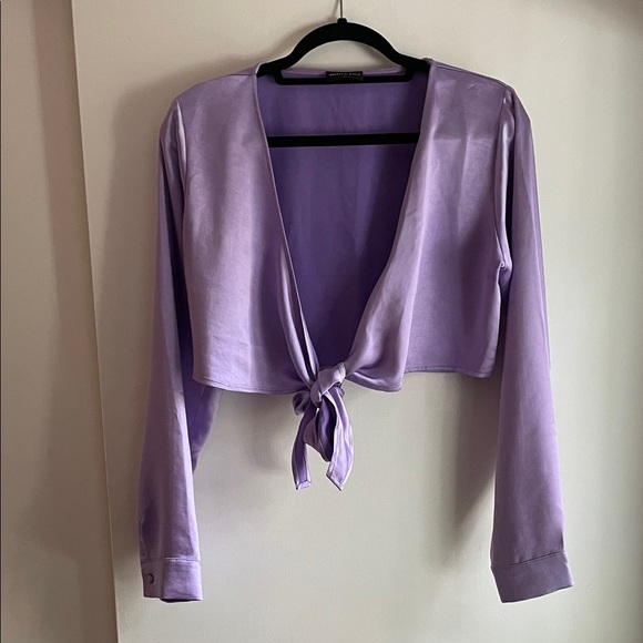 White Fox Boutique Tops - White Fox Boutique Lilac Tie-Front Blouse